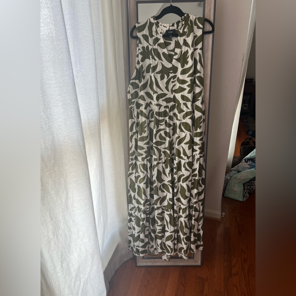 MSK Sleeveless Olive Leaf Print Maxi Dress XL